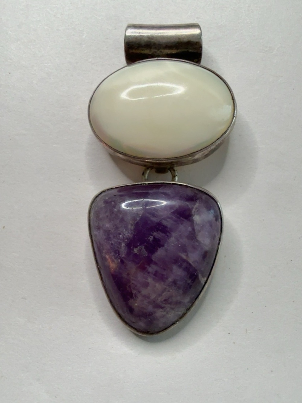 925 Sterling Silver Amethyst Mother of Pearl Articulated Pendant